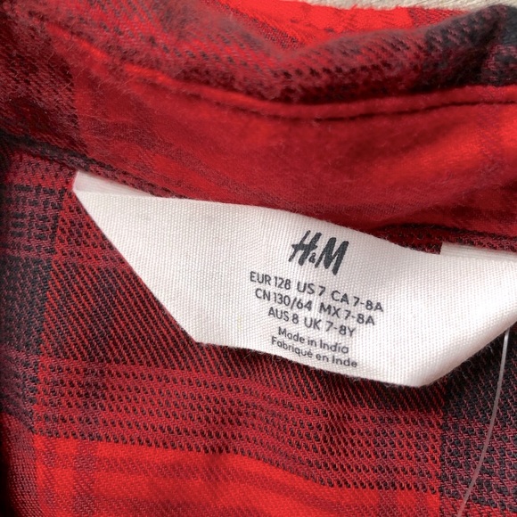 H & M Button Down Red & Black Plaid Flannel Boys Size 7 New With Tags - Picture 4 of 6